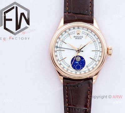  Swiss Replica Rolex Cellini Moonphase Rose Gold White Dial 3165 Movement